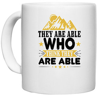                       UDNAG White Ceramic Coffee / Tea Mug 'Adventure | They are able who think they are able 01' Perfect for Gifting [330ml]                                              