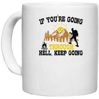                       UDNAG White Ceramic Coffee / Tea Mug 'Adventure | If youre going through hell, keep going' Perfect for Gifting [330ml]                                              