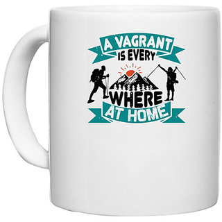                       UDNAG White Ceramic Coffee / Tea Mug 'Adventure | A vagrant is everywhere at home' Perfect for Gifting [330ml]                                              
