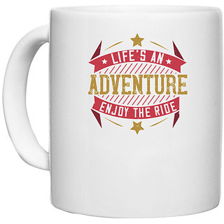                       UDNAG White Ceramic Coffee / Tea Mug 'Adventure | lifes an adventure enjoy the ride' Perfect for Gifting [330ml]                                              
