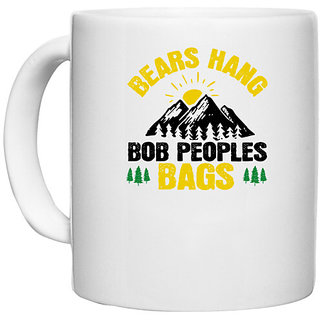                       UDNAG White Ceramic Coffee / Tea Mug 'Adventure | Bears hang Bob Peoples' bags' Perfect for Gifting [330ml]                                              