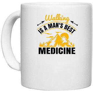                       UDNAG White Ceramic Coffee / Tea Mug 'Adventure | Walking is a man's best medicine 01' Perfect for Gifting [330ml]                                              