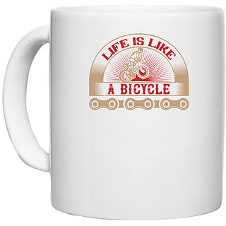                       UDNAG White Ceramic Coffee / Tea Mug 'Cycling | Life is like riding a bicycle' Perfect for Gifting [330ml]                                              
