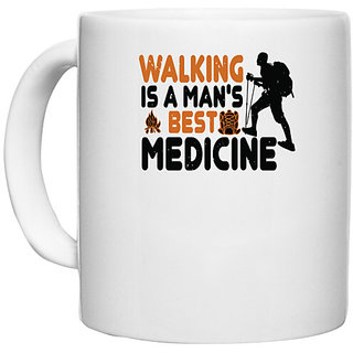                      UDNAG White Ceramic Coffee / Tea Mug 'Adventure | Walking is a man's best medicine' Perfect for Gifting [330ml]                                              