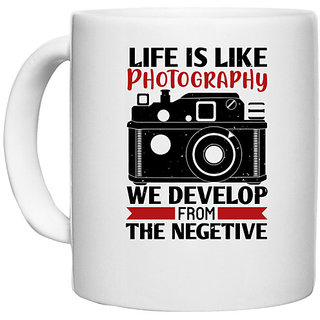                       UDNAG White Ceramic Coffee / Tea Mug 'Cameraman | LIFE IS LIKE PHOTOGRAPHY' Perfect for Gifting [330ml]                                              