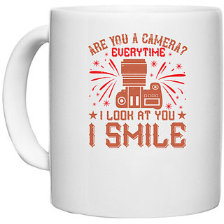                       UDNAG White Ceramic Coffee / Tea Mug 'Cameraman | ARE YOU A CAMERA everytime,' Perfect for Gifting [330ml]                                              