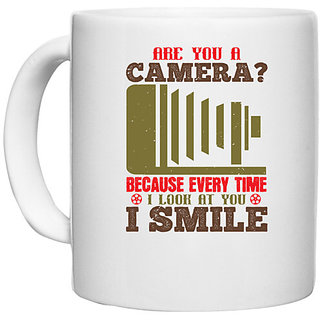                       UDNAG White Ceramic Coffee / Tea Mug 'Cameraman | ARE YOU A CAMERA BECAUSE EVERYTIME' Perfect for Gifting [330ml]                                              