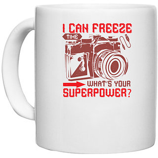                       UDNAG White Ceramic Coffee / Tea Mug 'Cameraman | I CAN FREEZE time what's your' Perfect for Gifting [330ml]                                              