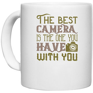                       UDNAG White Ceramic Coffee / Tea Mug 'Cameraman | The best camera IS THE ONE YOU' Perfect for Gifting [330ml]                                              