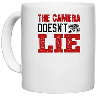                       UDNAG White Ceramic Coffee / Tea Mug 'Cameraman | THE CAMERA DOESN'T LIE 2' Perfect for Gifting [330ml]                                              