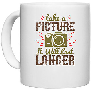                       UDNAG White Ceramic Coffee / Tea Mug 'Cameraman | Take a picture it will last longer' Perfect for Gifting [330ml]                                              