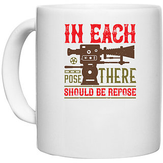                       UDNAG White Ceramic Coffee / Tea Mug 'Cameraman | IN EACH POSE THERE SHOULD BE REPOSE' Perfect for Gifting [330ml]                                              