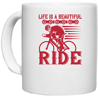                       UDNAG White Ceramic Coffee / Tea Mug 'Rider | life is a beautiful ride' Perfect for Gifting [330ml]                                              