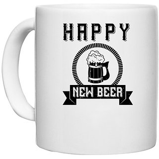                      UDNAG White Ceramic Coffee / Tea Mug 'Beer | HAPPY NEW BEER' Perfect for Gifting [330ml]                                              