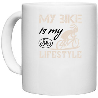                       UDNAG White Ceramic Coffee / Tea Mug 'Cycling | my bike is my lifestyle' Perfect for Gifting [330ml]                                              