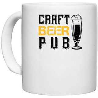                       UDNAG White Ceramic Coffee / Tea Mug 'Beer | CRAFT BEER PUB' Perfect for Gifting [330ml]                                              