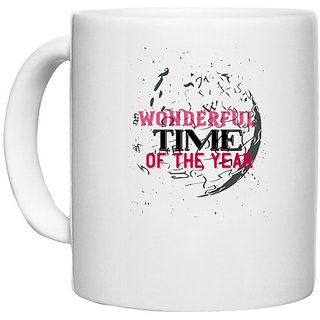                       UDNAG White Ceramic Coffee / Tea Mug 'Time | It's the most wonderful time of the year 1' Perfect for Gifting [330ml]                                              