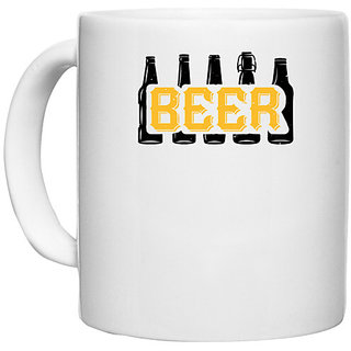                       UDNAG White Ceramic Coffee / Tea Mug 'Beer | Beerr 01' Perfect for Gifting [330ml]                                              