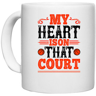                       UDNAG White Ceramic Coffee / Tea Mug 'Basketball | My heart is on that court 2' Perfect for Gifting [330ml]                                              