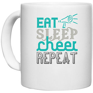                       UDNAG White Ceramic Coffee / Tea Mug 'Routin | Eat sleep cheer reapet (1)' Perfect for Gifting [330ml]                                              