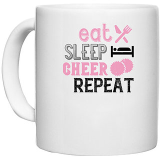                       UDNAG White Ceramic Coffee / Tea Mug 'Routin | Eat sleep cheer reapet 1' Perfect for Gifting [330ml]                                              