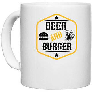                       UDNAG White Ceramic Coffee / Tea Mug 'Beer | Beer and burger' Perfect for Gifting [330ml]                                              
