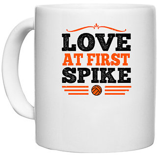                       UDNAG White Ceramic Coffee / Tea Mug 'Basketball | Love at first spike-02' Perfect for Gifting [330ml]                                              
