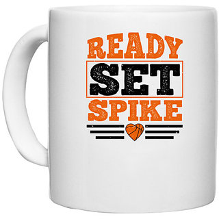                       UDNAG White Ceramic Coffee / Tea Mug 'Basketball | Ready, set, spike' Perfect for Gifting [330ml]                                              