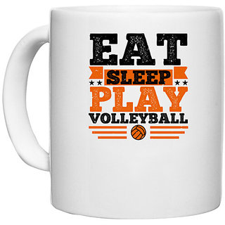                       UDNAG White Ceramic Coffee / Tea Mug 'Volleyball | Eat, sleep, play volleyball' Perfect for Gifting [330ml]                                              