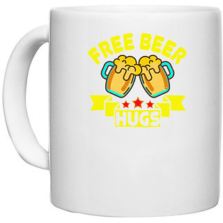                       UDNAG White Ceramic Coffee / Tea Mug 'Beer | Free beer hugs' Perfect for Gifting [330ml]                                              