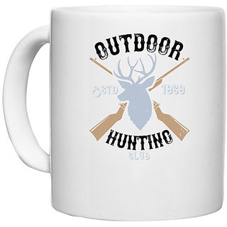                       UDNAG White Ceramic Coffee / Tea Mug 'Hunting | outdoor hunting club' Perfect for Gifting [330ml]                                              