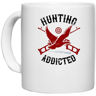                      UDNAG White Ceramic Coffee / Tea Mug 'Hunting | Hunting addicted' Perfect for Gifting [330ml]                                              