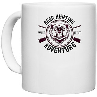                       UDNAG White Ceramic Coffee / Tea Mug 'Hunting | bear hunting adventure' Perfect for Gifting [330ml]                                              