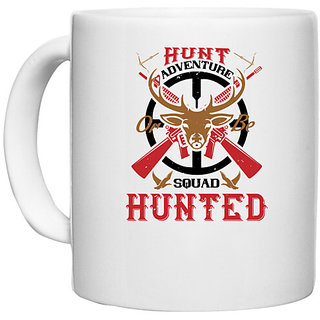                       UDNAG White Ceramic Coffee / Tea Mug 'Hunter | hunt adventure or be squad hunted' Perfect for Gifting [330ml]                                              