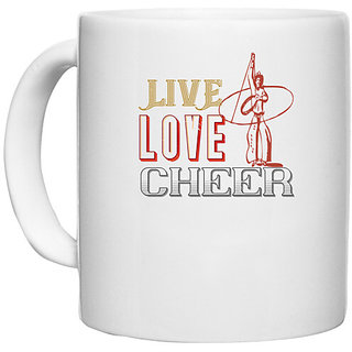                      UDNAG White Ceramic Coffee / Tea Mug 'Cheer | Live love cheer' Perfect for Gifting [330ml]                                              