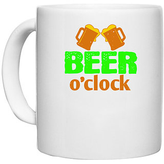                       UDNAG White Ceramic Coffee / Tea Mug 'Beer | Beer o'clock' Perfect for Gifting [330ml]                                              