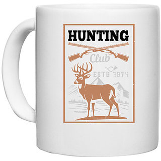                       UDNAG White Ceramic Coffee / Tea Mug 'Hunting | hunting club estd 1974' Perfect for Gifting [330ml]                                              