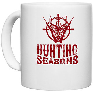                       UDNAG White Ceramic Coffee / Tea Mug 'Hunting | Hunting seasons' Perfect for Gifting [330ml]                                              