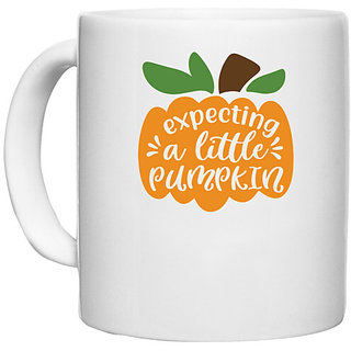                       UDNAG White Ceramic Coffee / Tea Mug 'Witch | expecting a little pumpkin' Perfect for Gifting [330ml]                                              