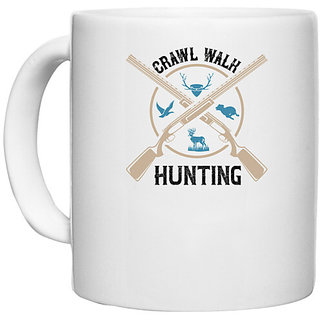                       UDNAG White Ceramic Coffee / Tea Mug 'Hunting | crawl walk hunting' Perfect for Gifting [330ml]                                              