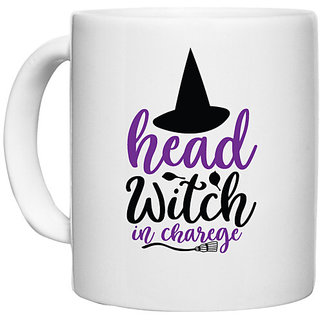                       UDNAG White Ceramic Coffee / Tea Mug 'Witch | head witch in charge' Perfect for Gifting [330ml]                                              