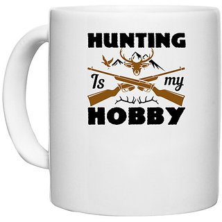                       UDNAG White Ceramic Coffee / Tea Mug 'Hunting | hunting is my hobby' Perfect for Gifting [330ml]                                              