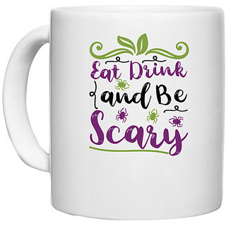                       UDNAG White Ceramic Coffee / Tea Mug 'Christmas | eat dring and be scary' Perfect for Gifting [330ml]                                              