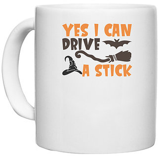                       UDNAG White Ceramic Coffee / Tea Mug 'Drive | yes i can drive a stick' Perfect for Gifting [330ml]                                              