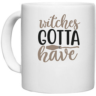                       UDNAG White Ceramic Coffee / Tea Mug 'Witch | witches gotta have copy' Perfect for Gifting [330ml]                                              