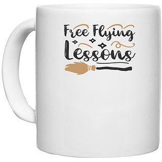                       UDNAG White Ceramic Coffee / Tea Mug 'Witch | FREE FLYING LESSONS' Perfect for Gifting [330ml]                                              