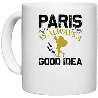                       UDNAG White Ceramic Coffee / Tea Mug 'Travelling | Paris' Perfect for Gifting [330ml]                                              