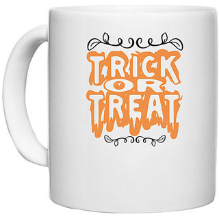                       UDNAG White Ceramic Coffee / Tea Mug 'Witch | trick or tread' Perfect for Gifting [330ml]                                              