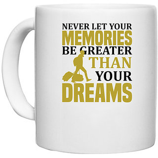                       UDNAG White Ceramic Coffee / Tea Mug 'Travelling | Never copy' Perfect for Gifting [330ml]                                              