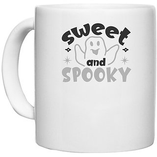                       UDNAG White Ceramic Coffee / Tea Mug 'Witch | sweet and spooky' Perfect for Gifting [330ml]                                              
